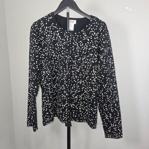 Talbots Cardigan Women XL Black Sequin Merino Wool Blend Button Front Glamour